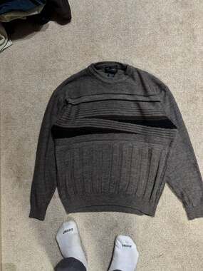 Tosani Canada Grey Ribbed Textured Knit Crewneck Sweater Wool Blend